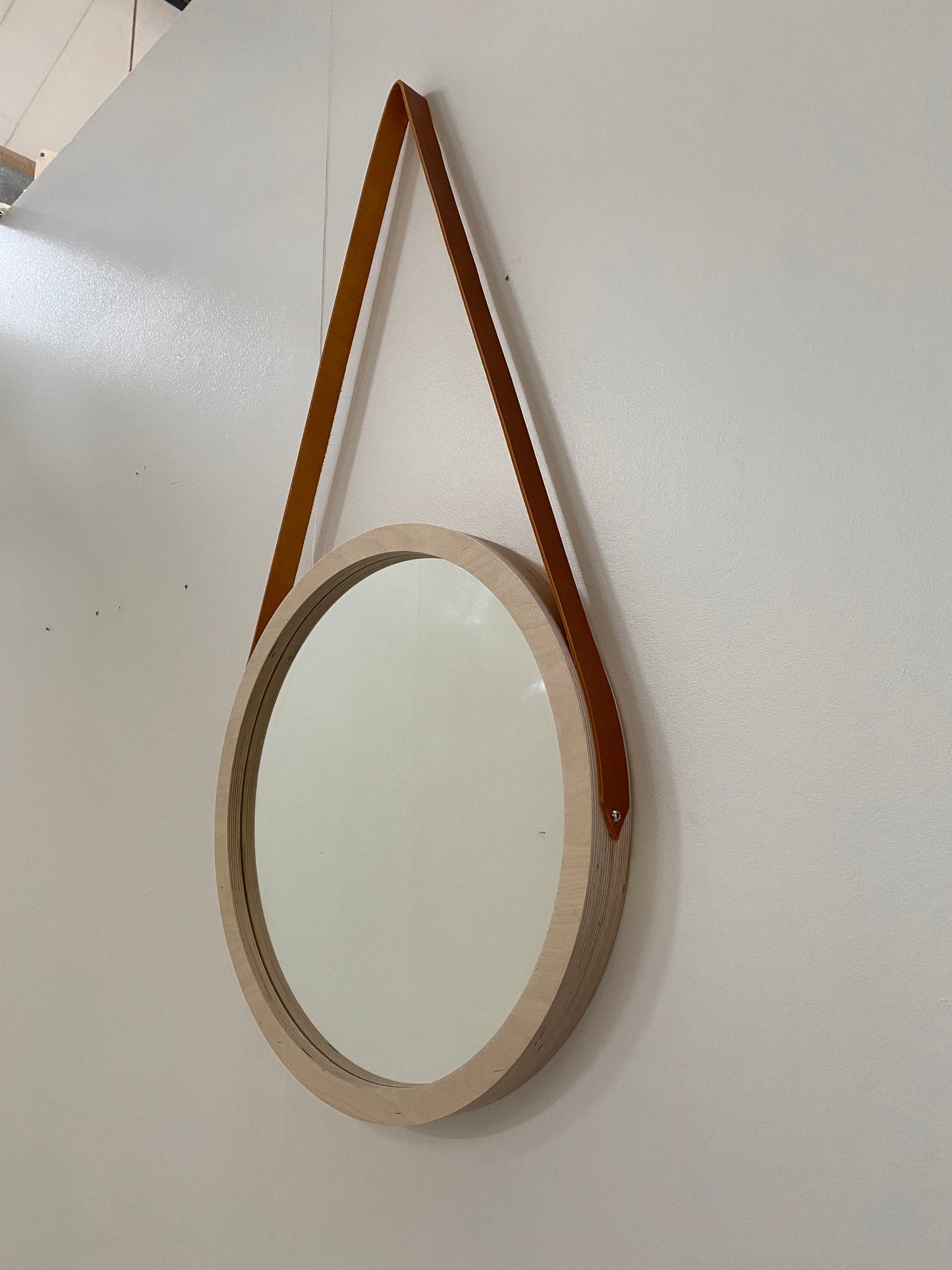 Porthole Mirror with Leather Strap - Elula Furniture