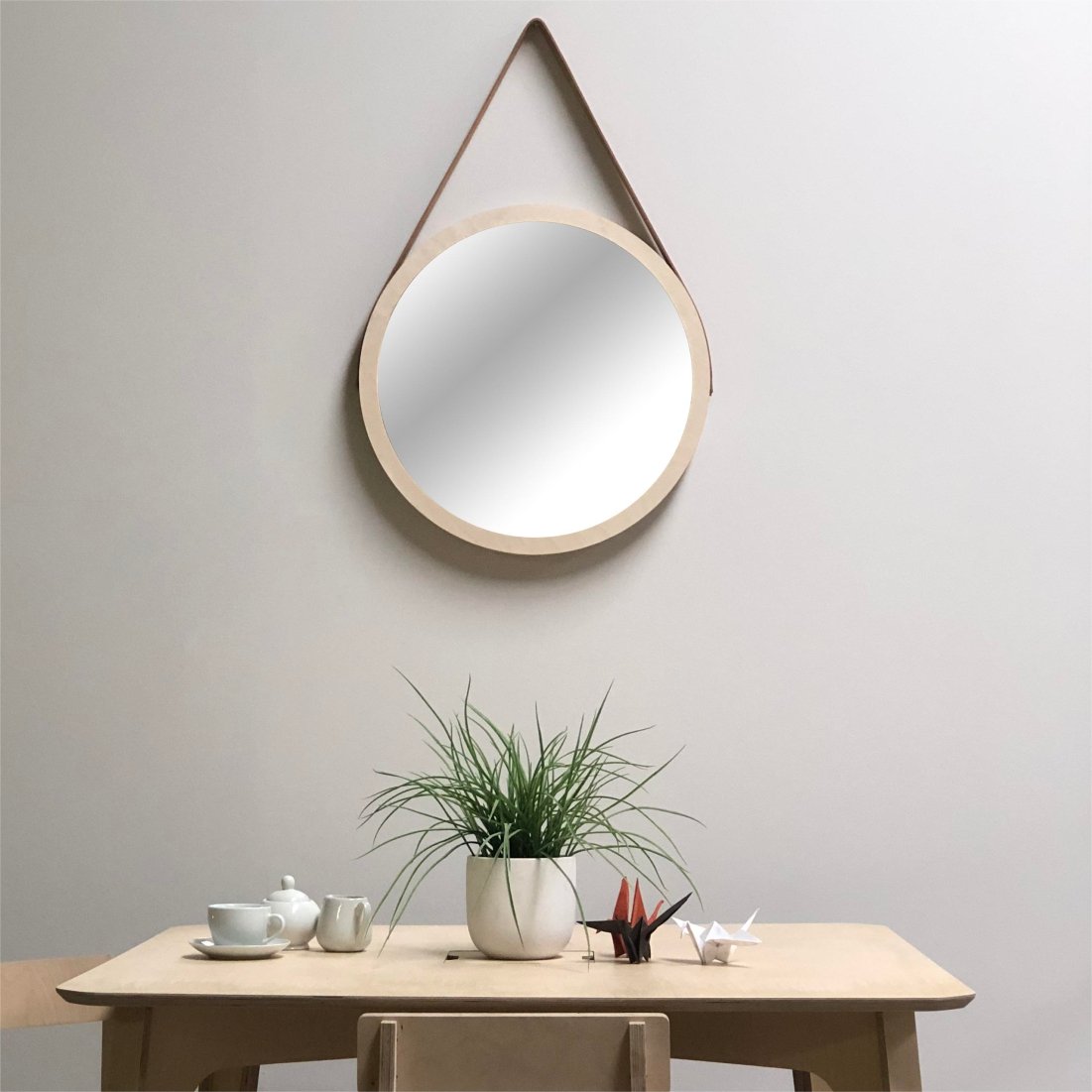 Porthole Mirror with Leather Strap - Elula Furniture