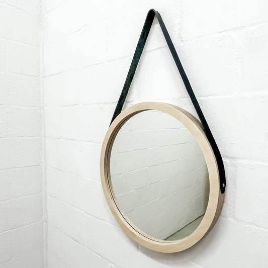 Porthole Mirror with Leather Strap - Elula Furniture